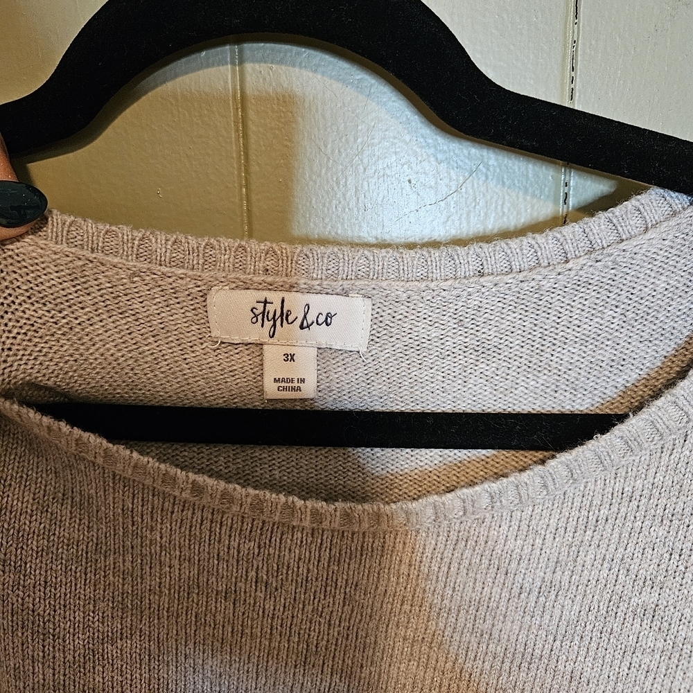 Style & Co Beige Ruffle Hem Sweater | Women’s 3X Soft Knit Pullover | Cozy Chic - Picture 3 of 6